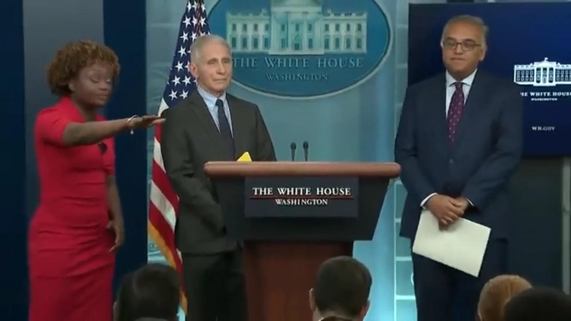 WH briefing room erupts as press secretary blocks challenge to Fauci